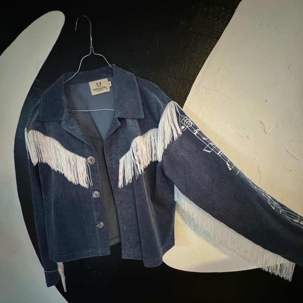 Fashion Brand Company Blue Corduroy Jacket with White Fringe